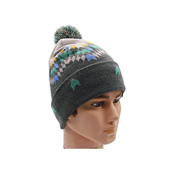 The North Face Unisex Adults Gray And Pastel Geo Print Ski Tuke V Beanie Hat OS - Picture 3 of 11